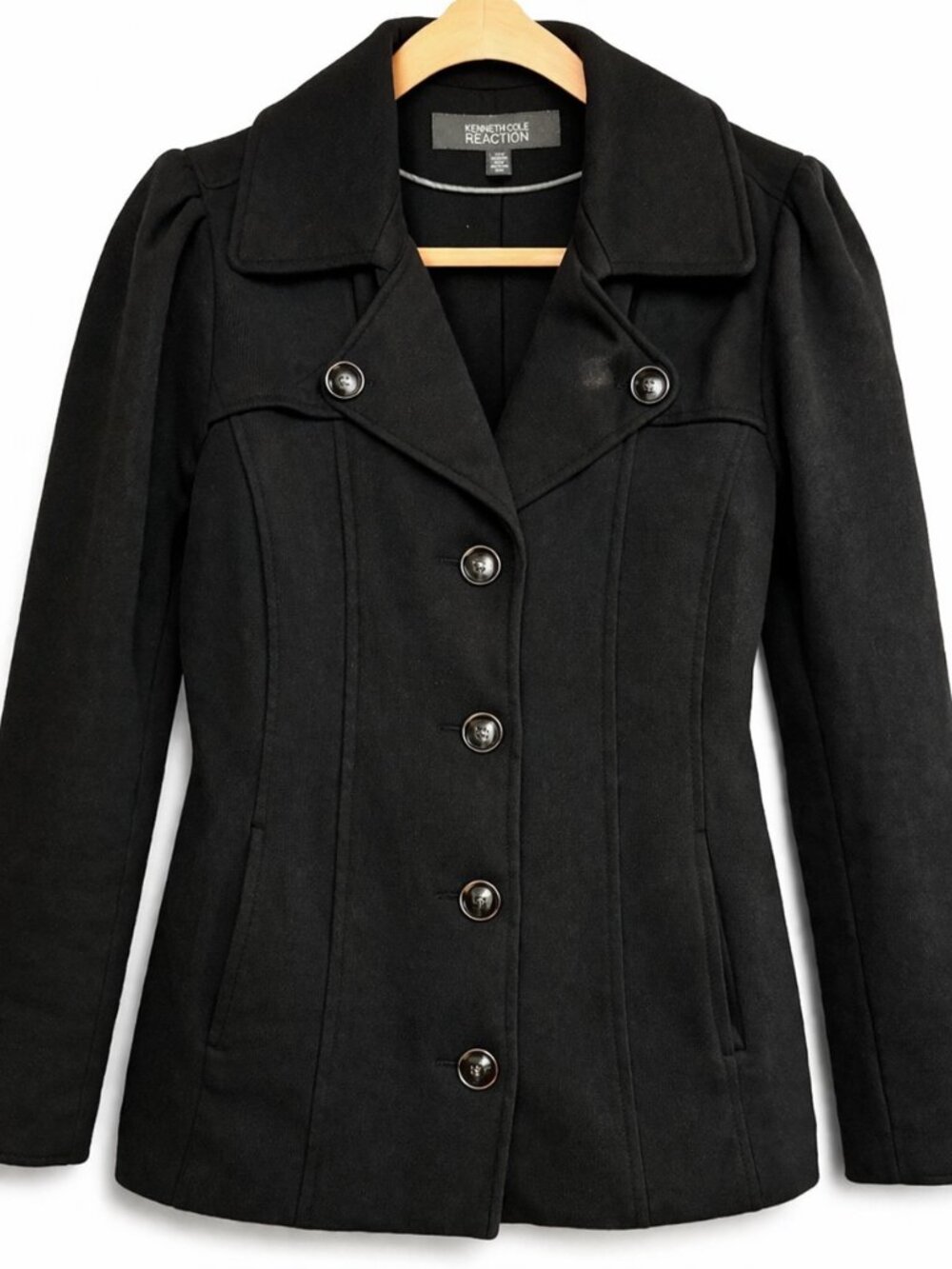 Kenneth Cole Reaction Peacoat Black Tailored Coat L Minimalist